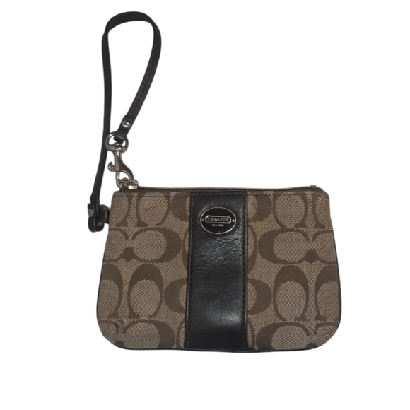 Coach Signature Monogram Canvas Small Corner Zip Wristlet. - Picture 1 of 4